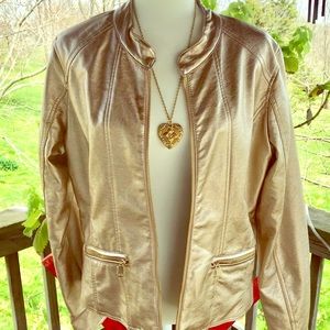 Champagne Gold faux vegan leather jacket